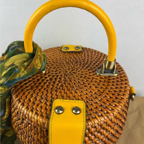 Patricia Nash 10th Anniversary Rare Yellow Wicker Basket Mirror Crossbody Purse. - Picture 5 of 16